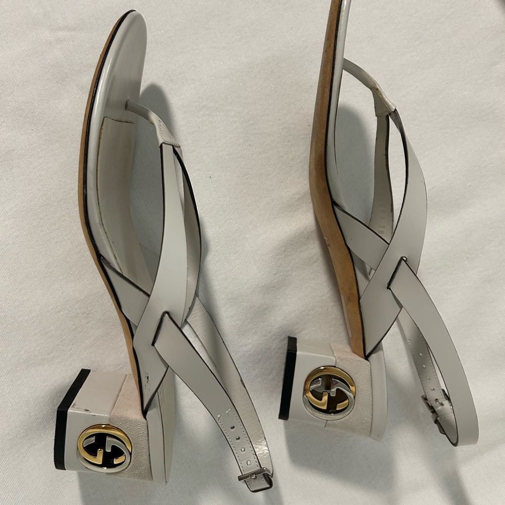 Gucci White Leather Slingback Heels 38 1/2